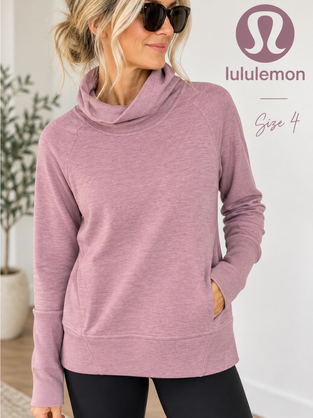 lululemon Cowl Neck Pullover Heathered Mauve Purple Size 4